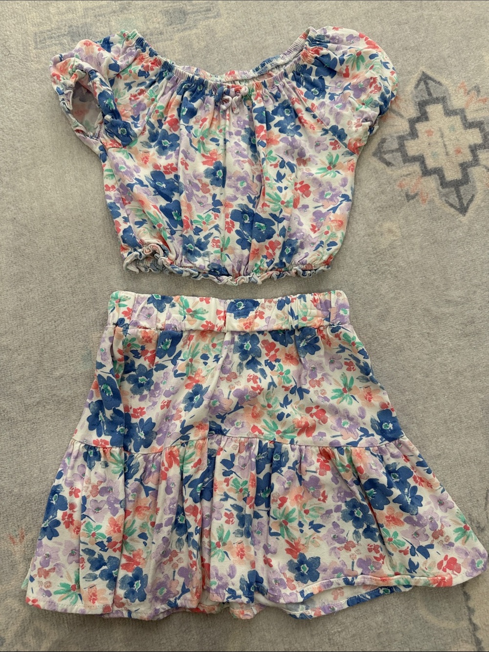 Epic Threads Girls Floral Crop Top & Skirt Set - Blue, Pink, Purple, Green